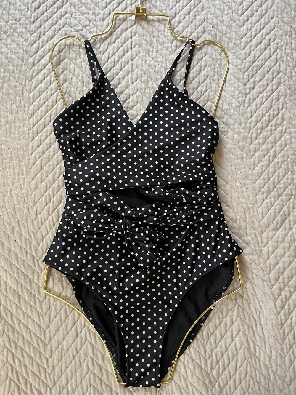 aerie Black with White Polka Dot One-Piece Swimsuit